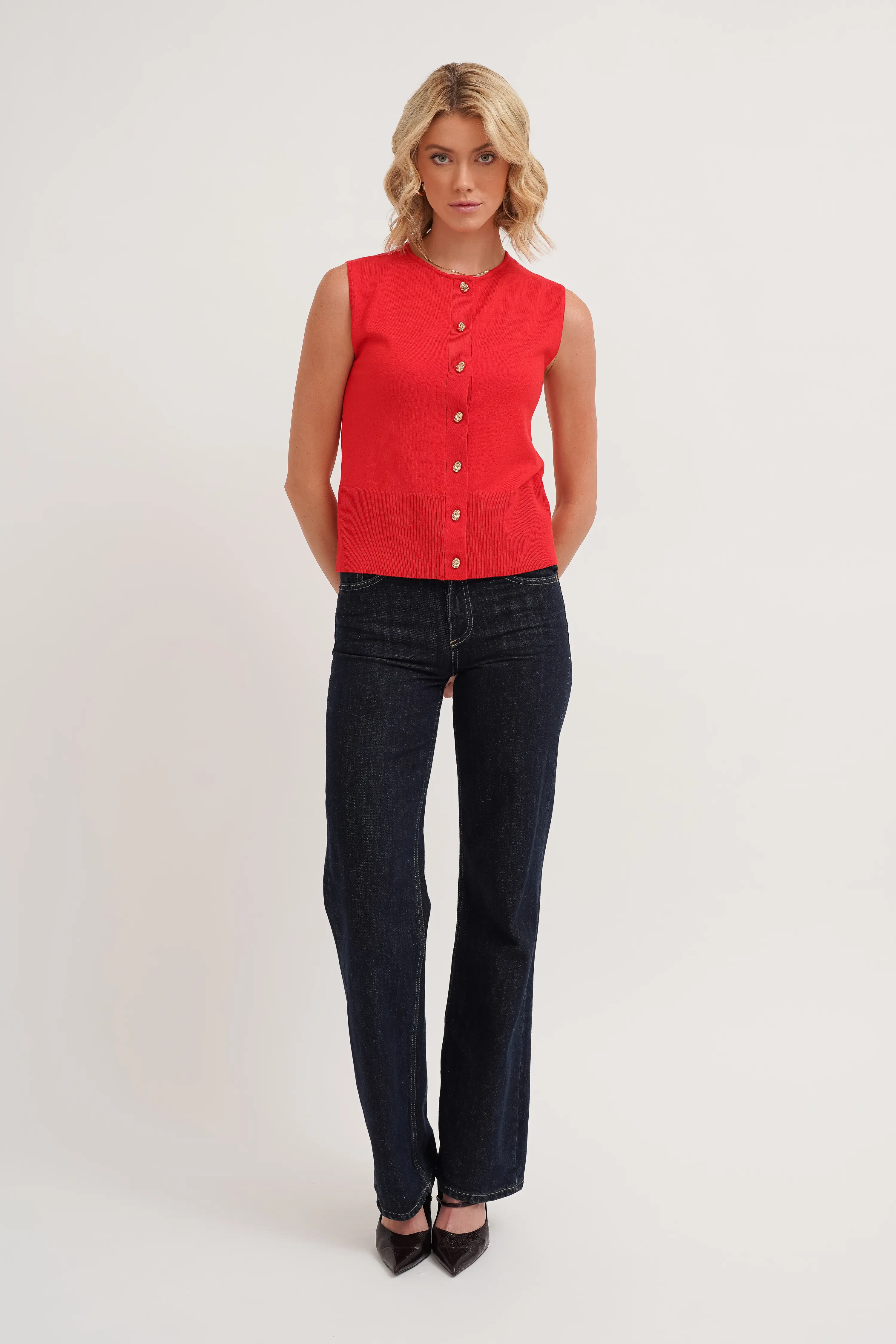 The Buttoned Knit Shell