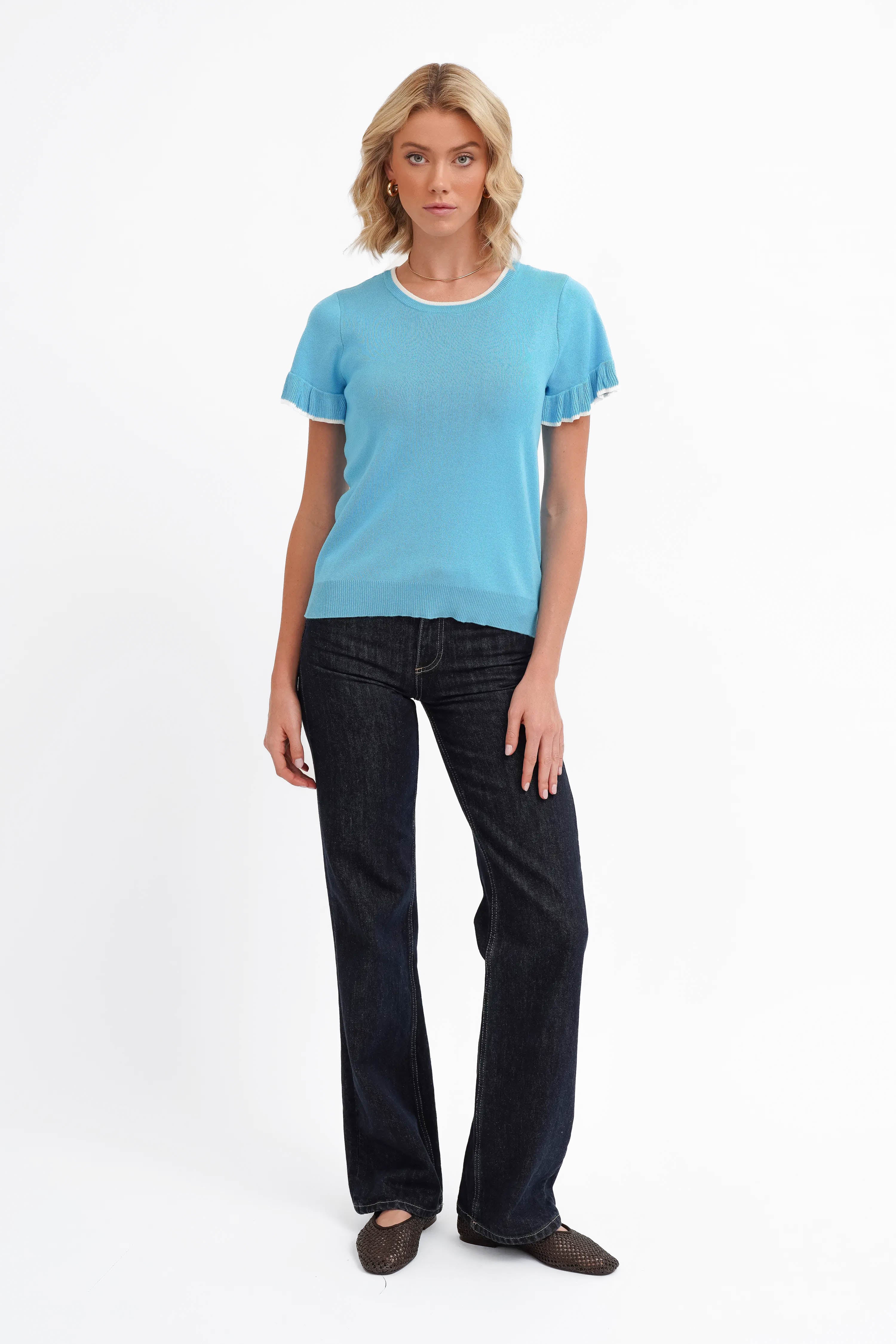 The Contrast Trim Ruffle Tee - Image 3